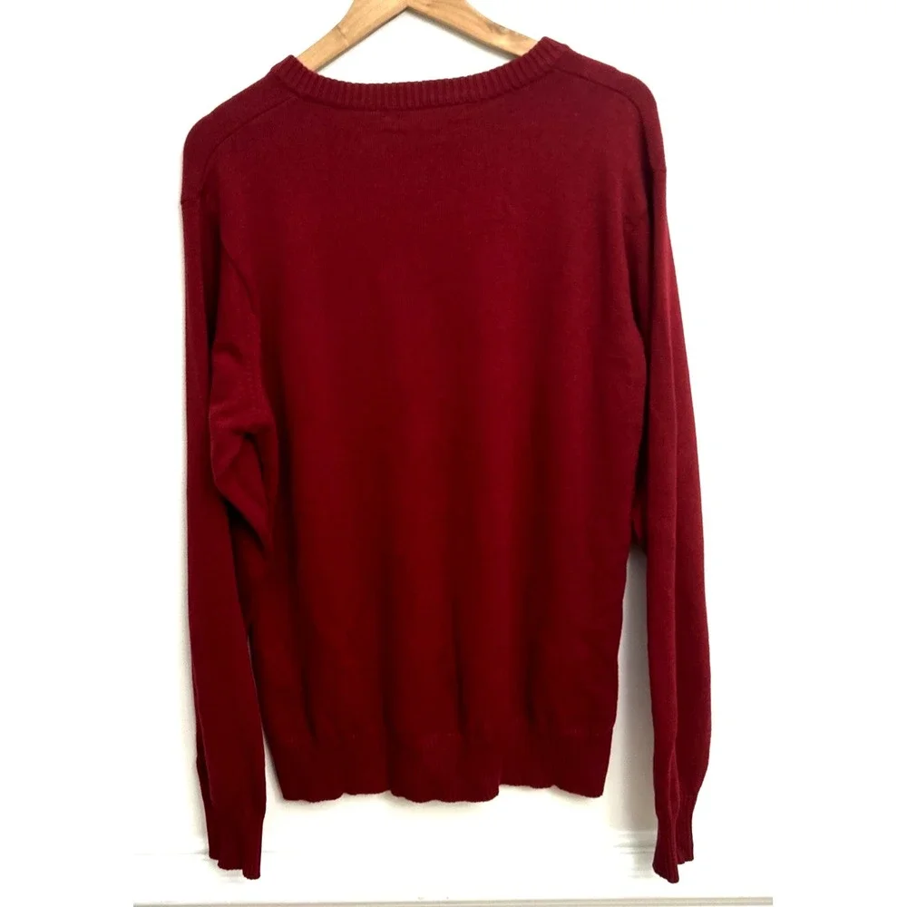 Oscar De La Renta Sweater Mens L Red Knit V-Neck Diamond Pattern Cotton